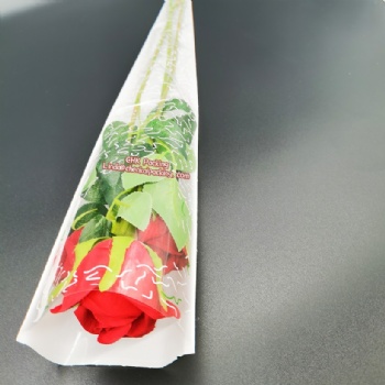 High quality Fresh Wrapping Colorful printed opp cpp micro perforated  transparent single rose flower sleeve cone bag