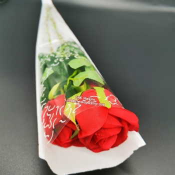 High quality Fresh Wrapping Colorful printed opp cpp micro perforated  transparent single rose flower sleeve cone bag